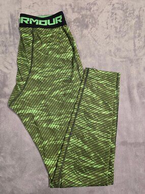 Under Armour ColdGear Printed Compression Leggings Men's Small Neon Green/Black
